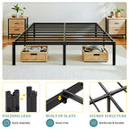 14"  Twin/Full/Quen/King Metal Platform Bed Frame with Storage Space, No Box Spring Needed,