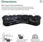 Power Recliner Sectional Sofa with LED Light, Air Leather