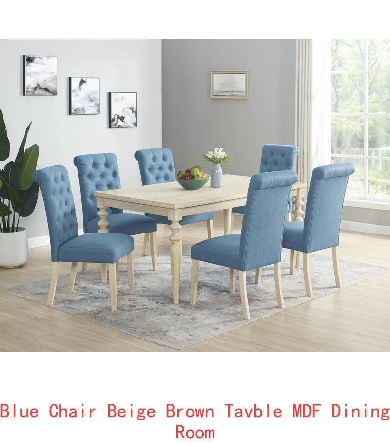 7-Piece Dining Set with Turned-Leg Table and 6 Tufted Chairs