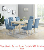 7-Piece Dining Set with Turned-Leg Table and 6 Tufted Chairs
