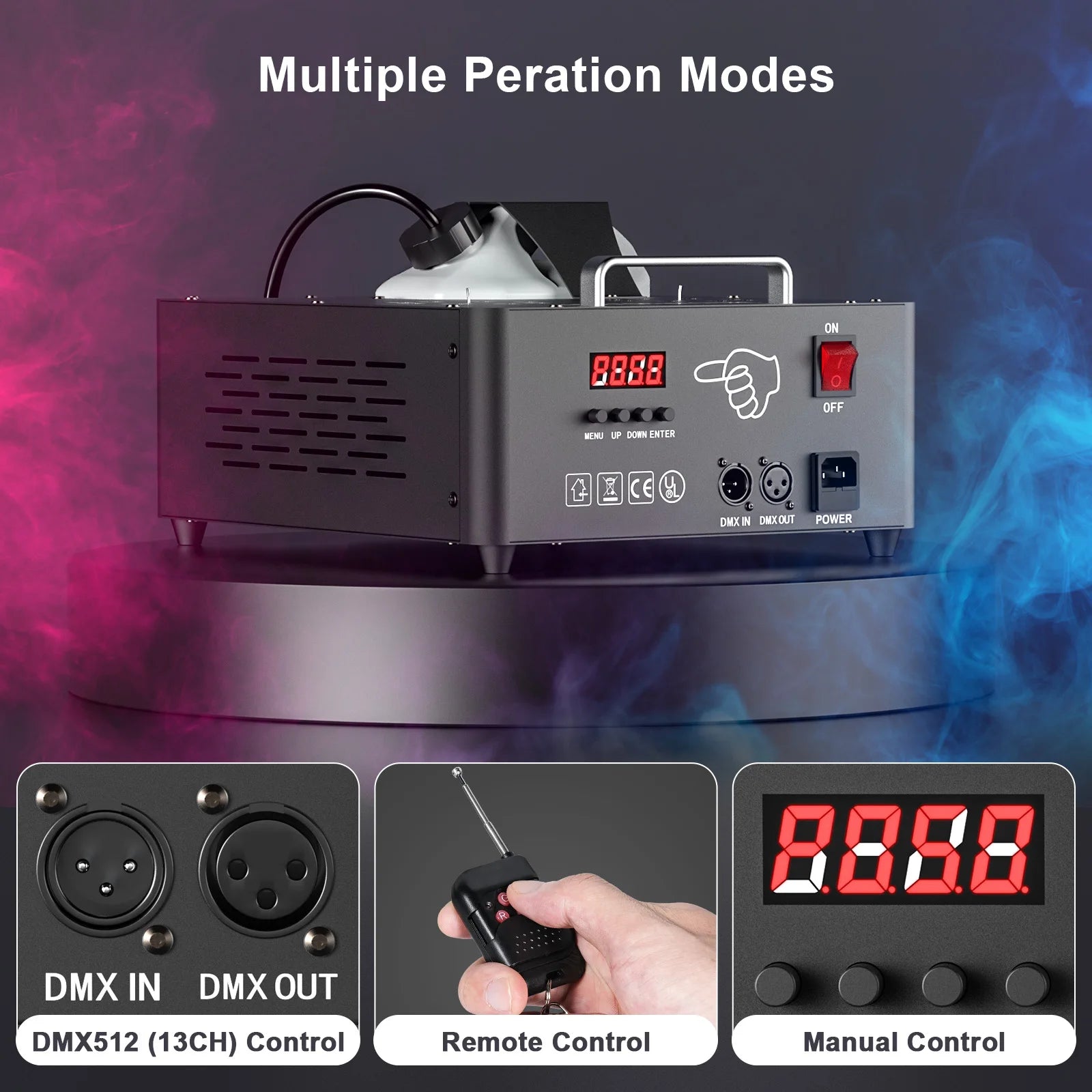 U'King 2000W Double-tube Adjustable Fog Machine DMX512 Smoke Machine 3IN1 RGB LED Colorful Stage Spray for DJ Wedding Christmas