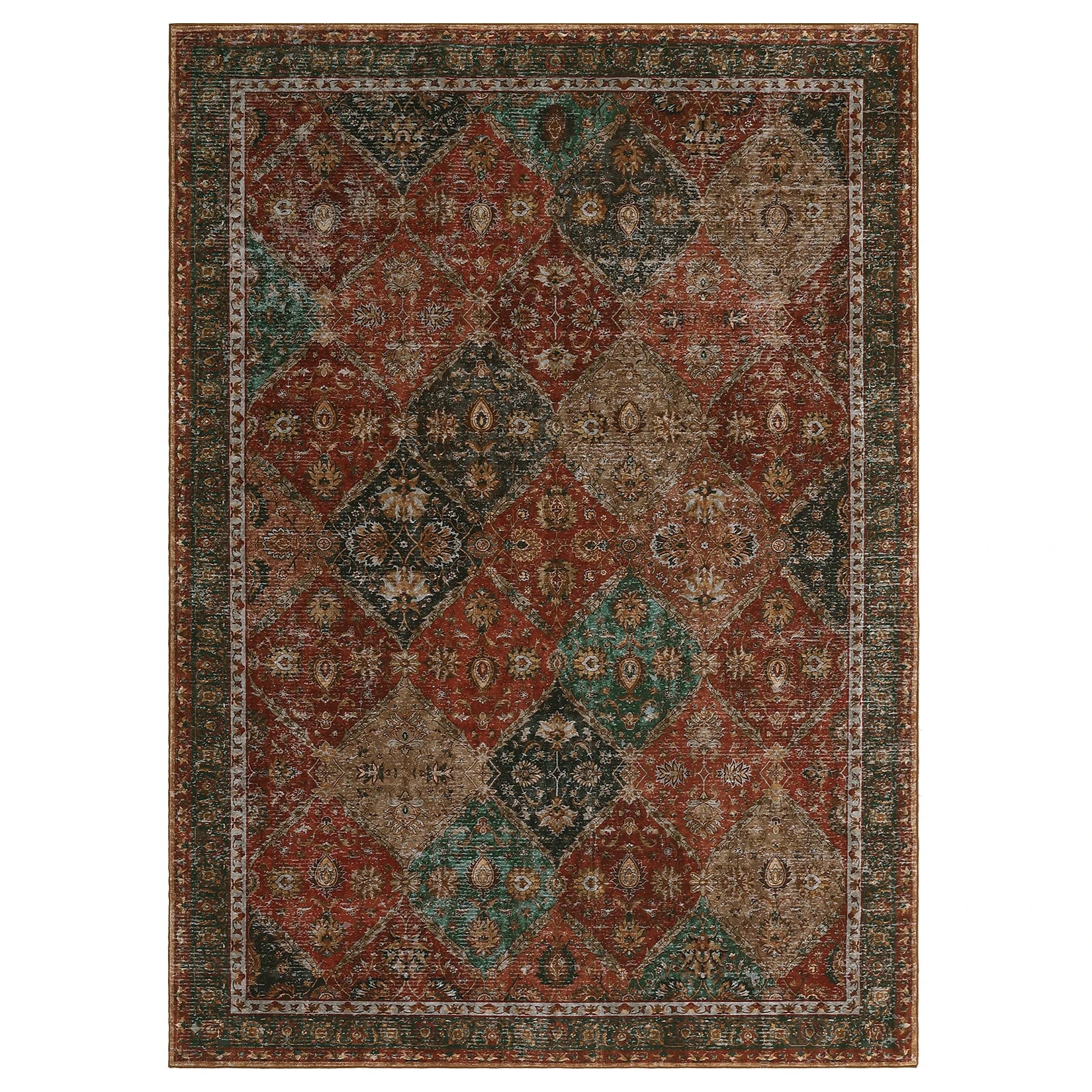 Rug for Living Room, Machine Washable, Non-Slip,Stain & Water Resistant, Low-Pile Moroccan Trellis Hallway Vintage Foldable Rug