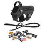 Military Large Dog Harness Collar Leash Bags Patches Set