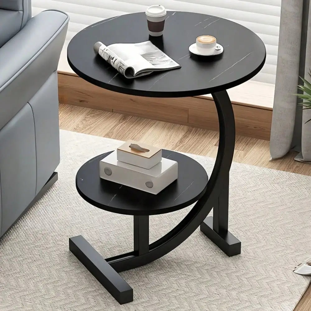 Space-Saving Modern Round Coffee Table - 2-Tier, Easy Assembly, For Living Room/Bedroom/Office, Scandinavian Wood Finish
