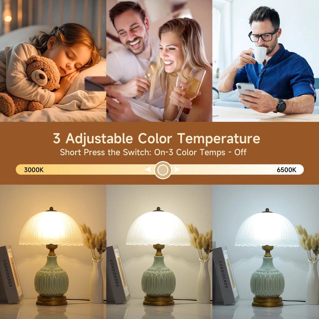 16" Modern Ceramic Table Lamps for Bedroom,Retro Bedside