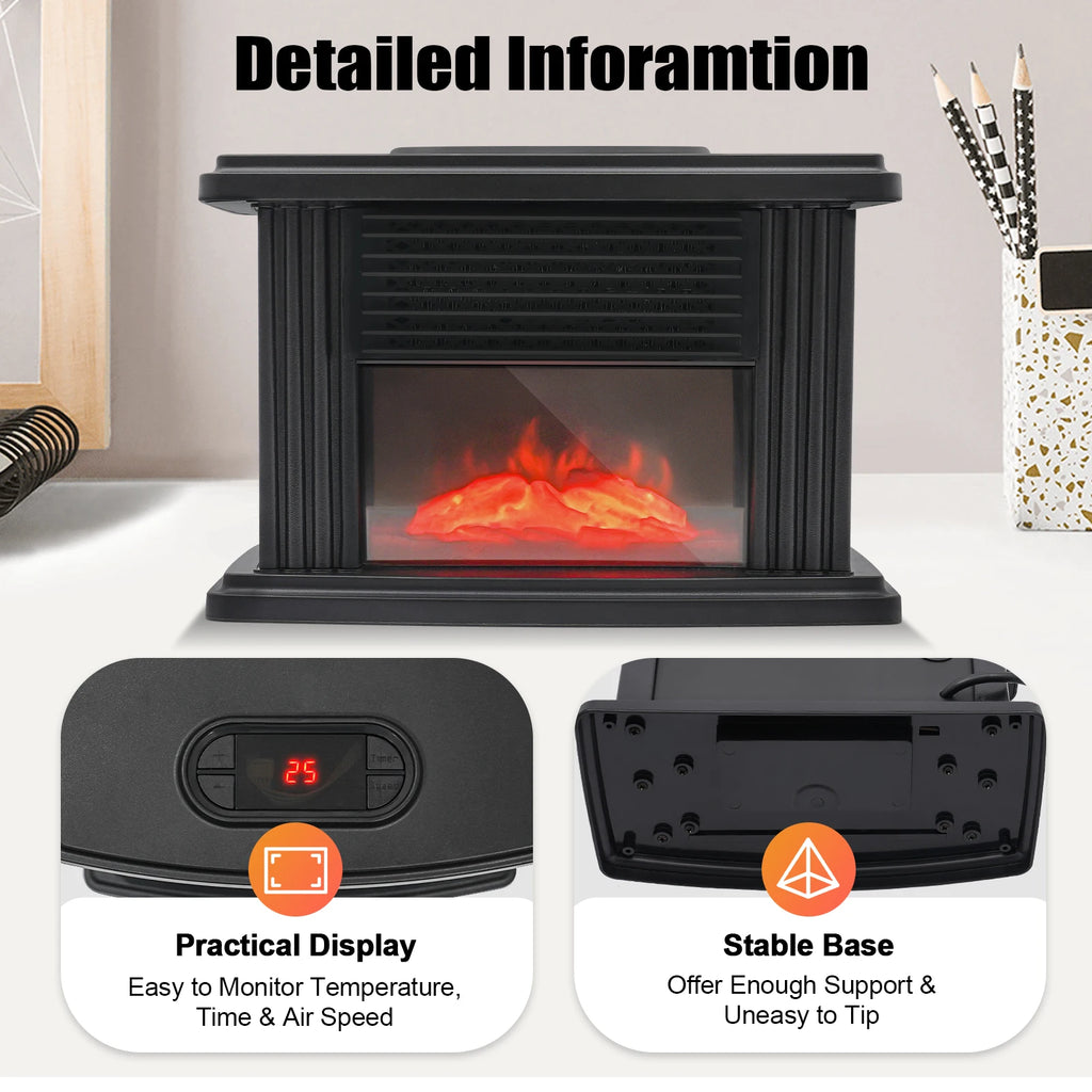 1000w Electric Fireplace 3D Carbon Fire Air Heater Mini ABS Warmer Fan Radiator Warm Blower for Apartment RV Bedroom
