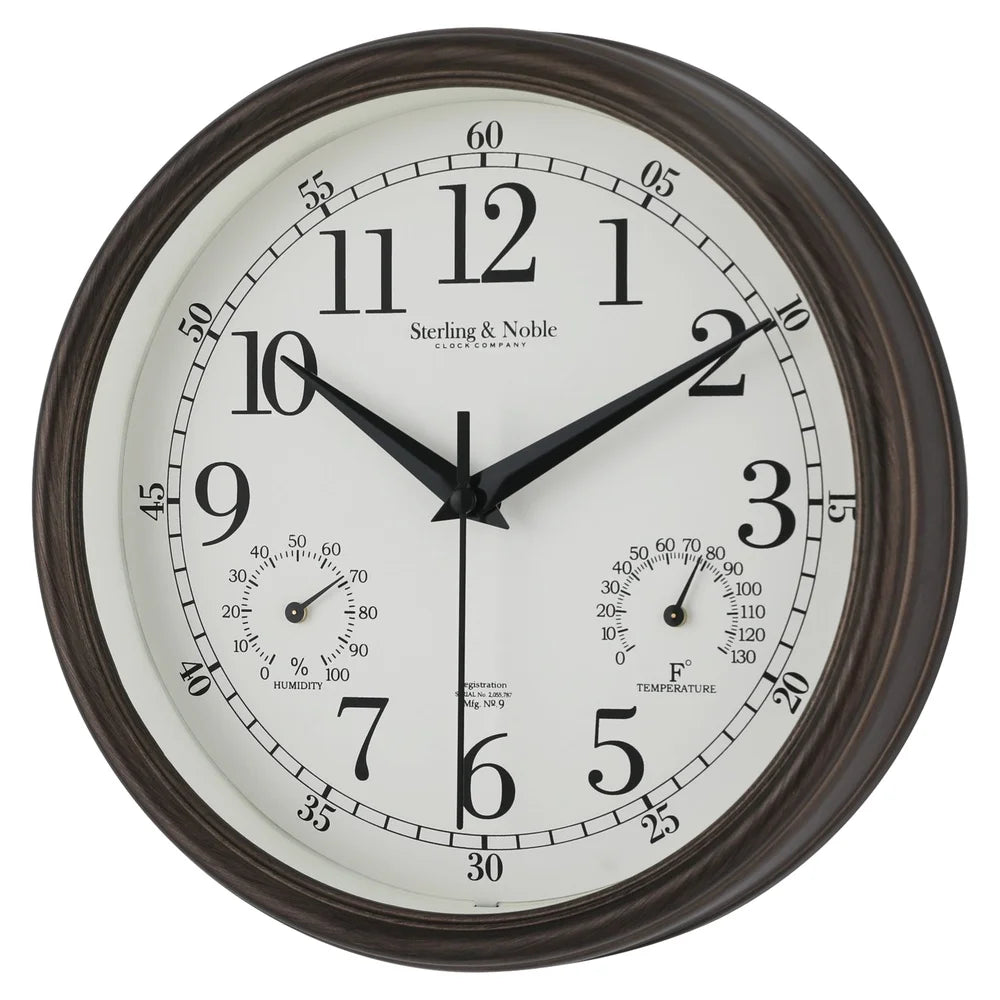 8.75 Inch Antique Bronze Indoor Outdoor Wall Clock with Thermometer Hygrometer