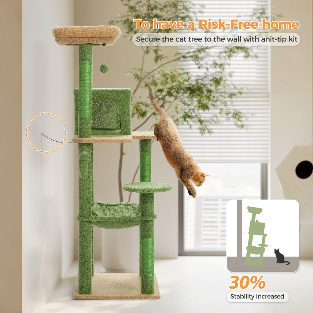 Cactus Cat Tree Tower with Plush Hammock