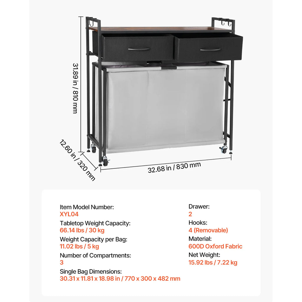 Metal Frame Freestanding Storage Organizer Baskets for Dirty Clothes