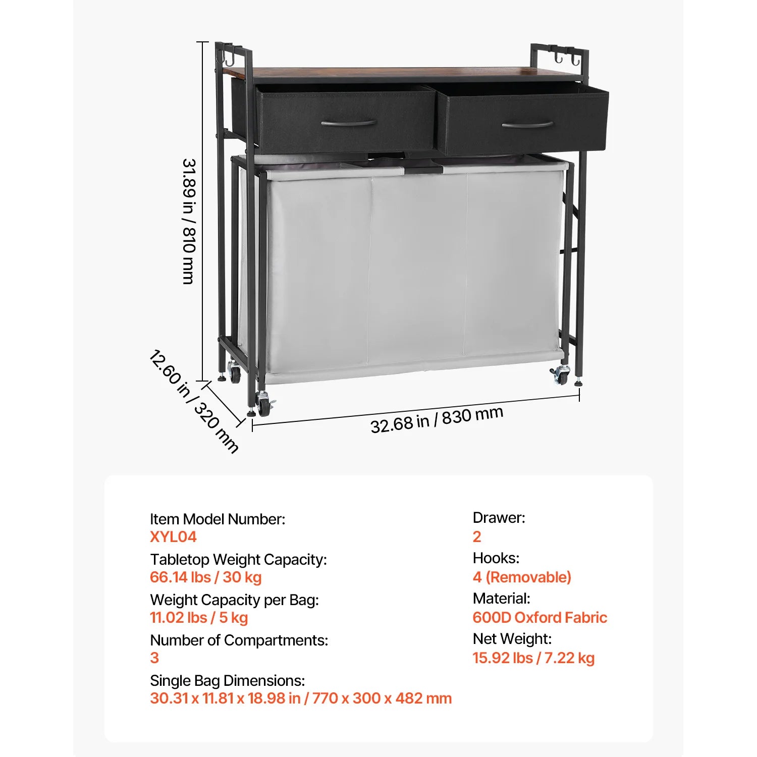 Metal Frame Freestanding Storage Organizer Baskets for Dirty Clothes