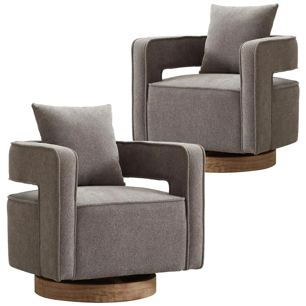 Upholstered Swivel Accent Chair Set of 2 Linen Open Back Barrel Chair with Pillow for Living Room, Beige