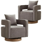 Upholstered Swivel Accent Chair Set of 2 Linen Open Back Barrel Chair with Pillow for Living Room, Beige