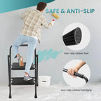 Foldable 2-Step Stool with Anti-Slip Pedal & Handrail, 800lbs Capacity Steel Ladder