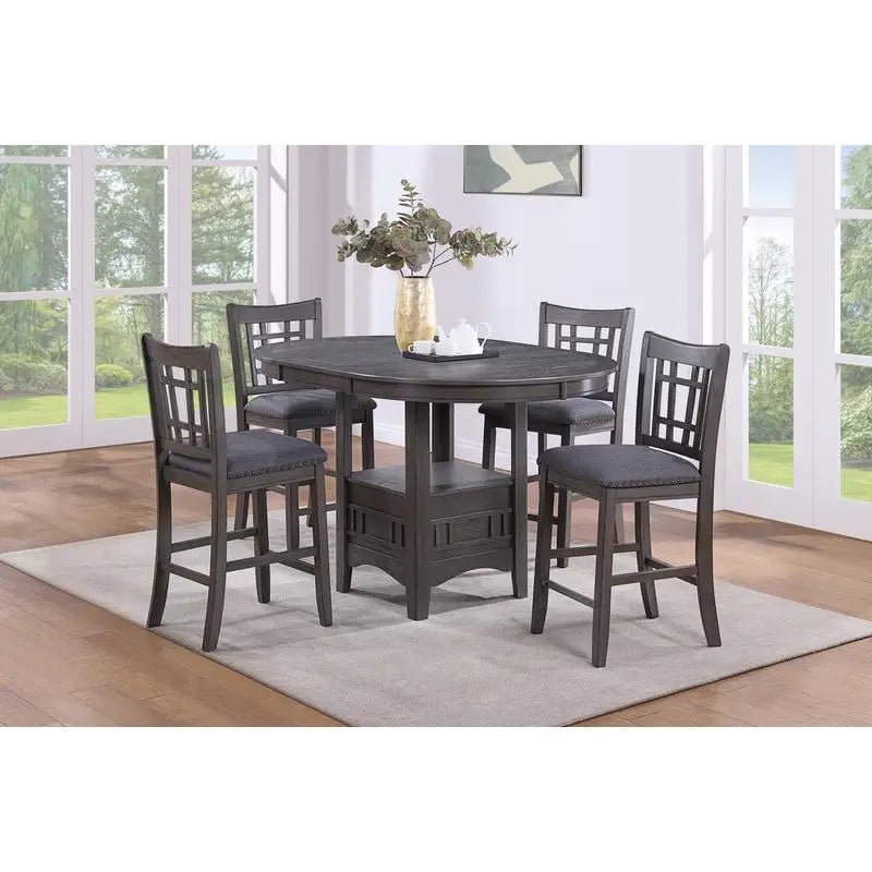 Contemporary 5pc Counter Height Dining Set, Round Table with Leaf & 4 Side Chairs