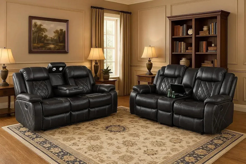 Power Living Room Furniture Sets,Electric Recliner Chair with LED Light,Sectional Sofa Loveseat with Wireless Charging