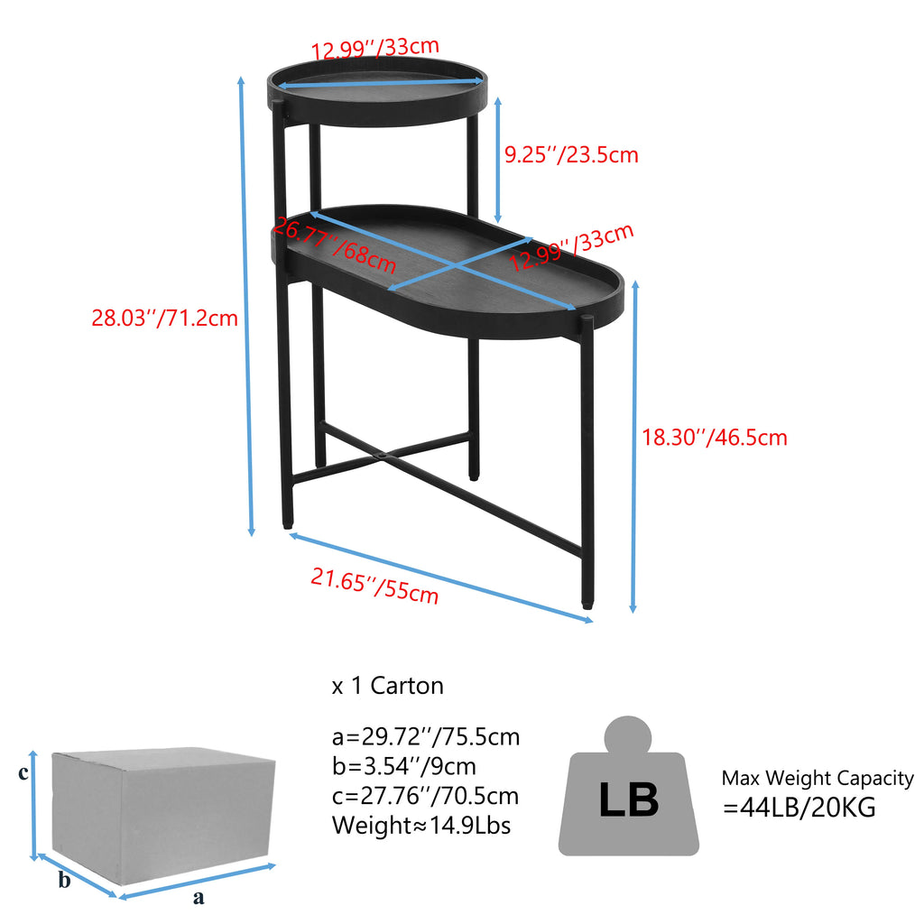 2-Tier Black Side Table with Storage