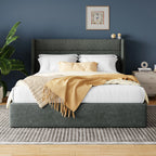 Lift Up Storage Bed with Wingback Headboard/Heavy-Duty Hydraulic Bed/Large Underneath Storage