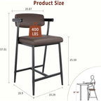 2PCS Counter Height Bar Stools Set with Back & Armrests,Upholsterd
