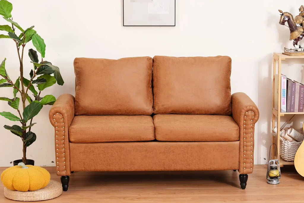 57" Upholstered 2Seat Sofa Couches with Solid Wood Legs Suitable for LivingRoom