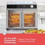 12-in-1 Air Fryer Toaster Oven, Fast Convection Cooking, Fits Whole Pizza, Stainless Steel French Doors