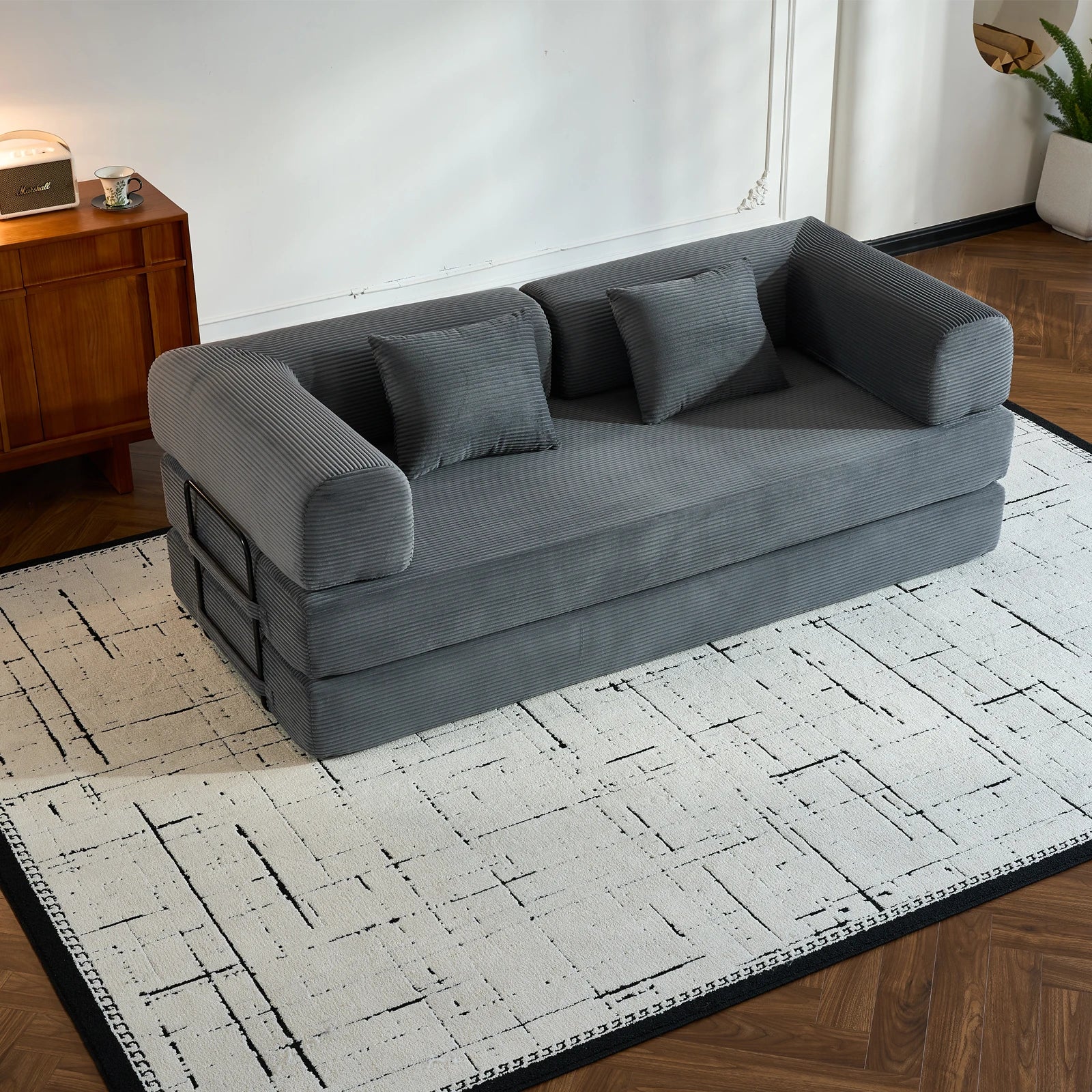 79" Folding Convertible Sofa Bed, Oversized Corduroy Futon Floor Couch, Boneless Loveseat for Small Spaces,