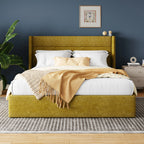 Lift Up Storage Bed with Wingback Headboard/Heavy-Duty Hydraulic Bed/Large Underneath Storage