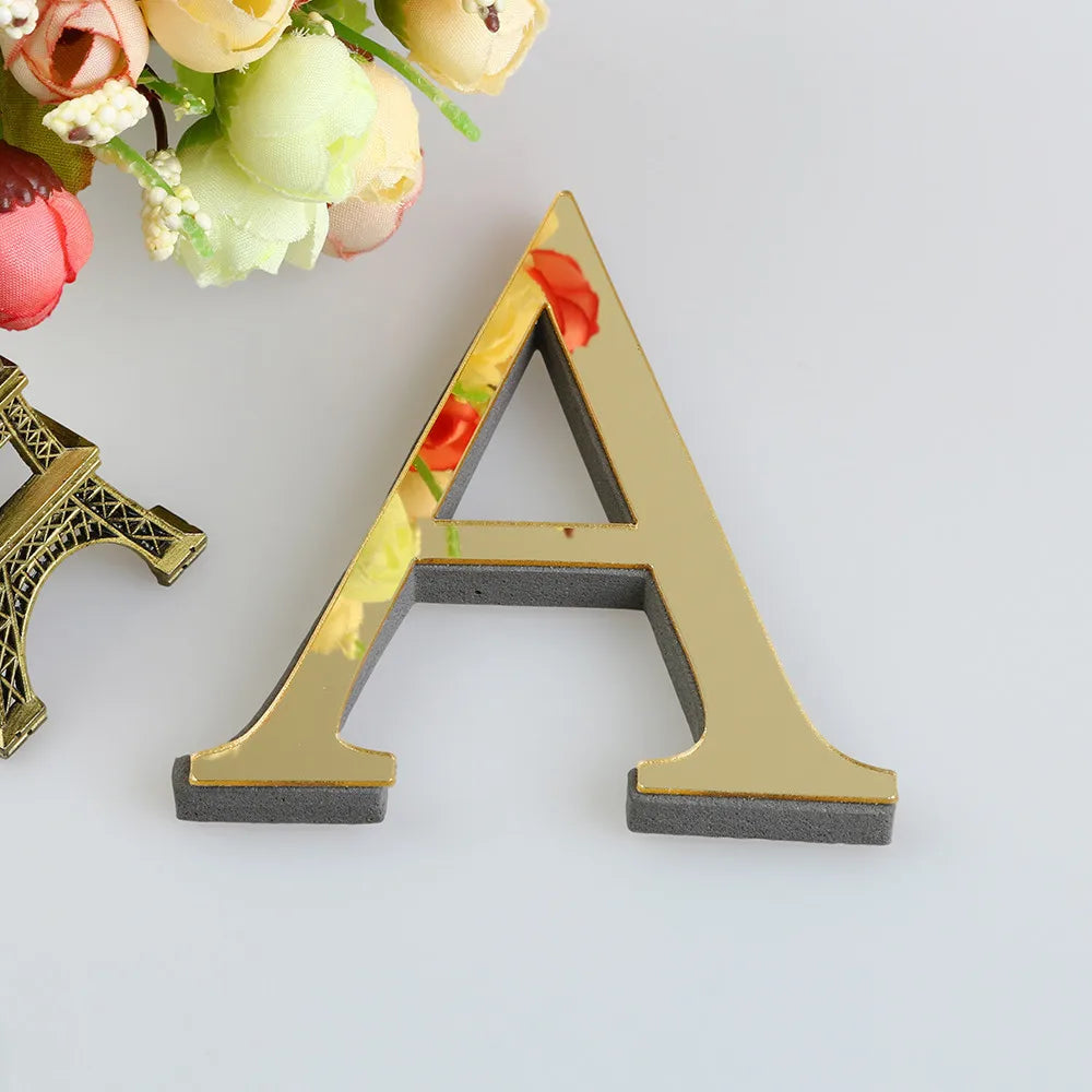 26 English Letters Wall Sticker 3D Mirror Acrylic Gold