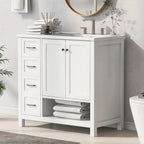 36" Modern Vanity with Ceramic Sink, Soft-Close Drawers & Door,