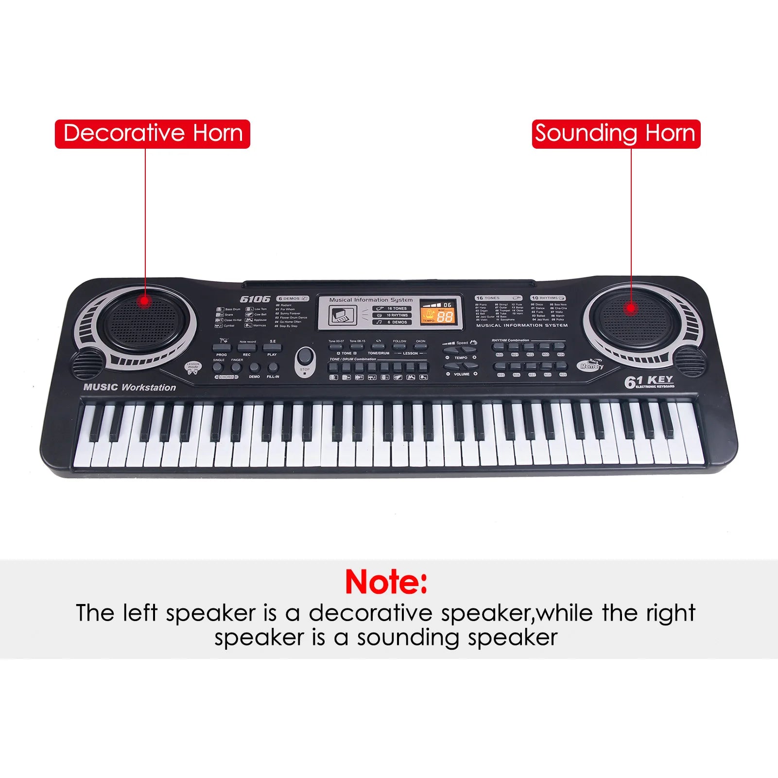 61 Keys Black Digital Music Electronic Keyboard Electric Piano Kids