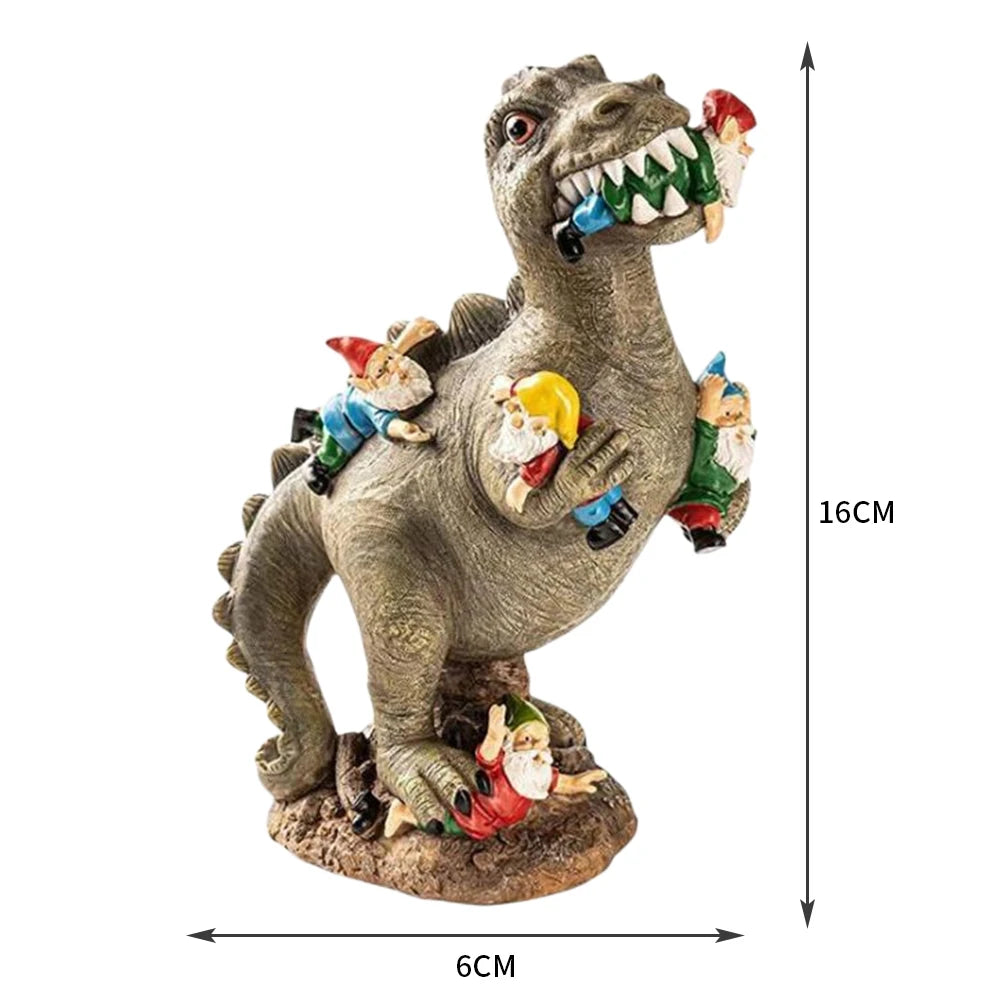 Dinosaur Eating Gnomes Ornaments Handicraft Weatherproof Funny Cute