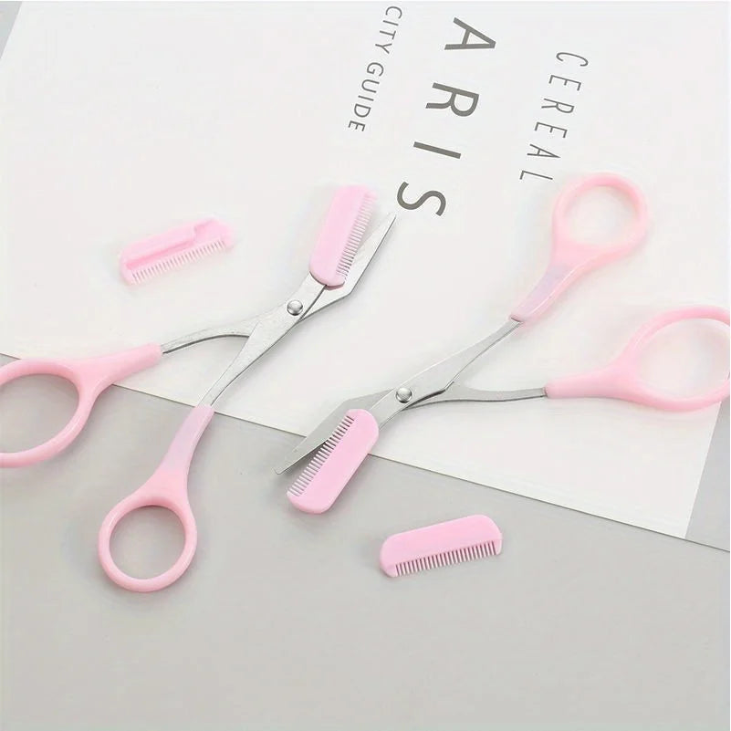 Stainless Steel Eyebrow Trimming Scissors With Comb,