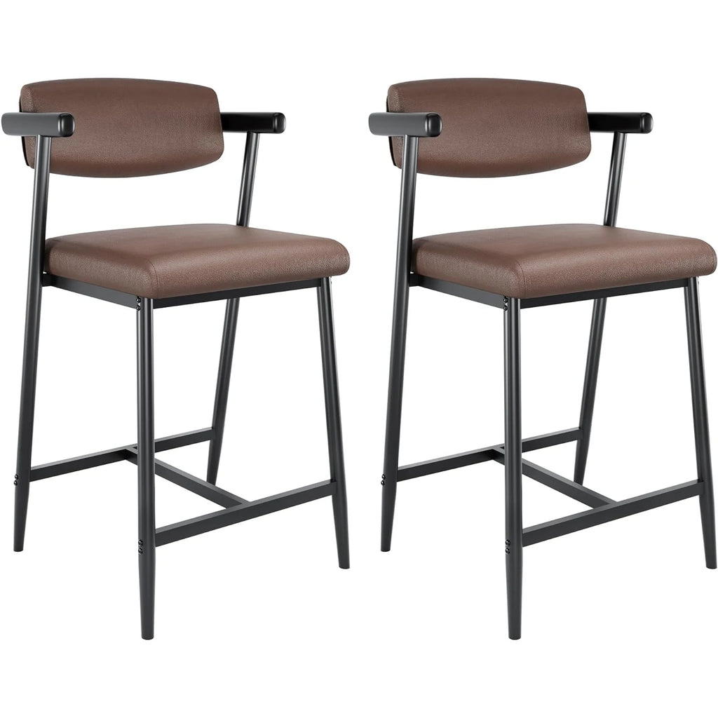 2PCS Counter Height Bar Stools Set with Back & Armrests,Upholsterd