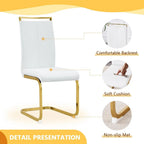 ,71''Gold Dining Room Table &Generous Legroom with 6 White Leather