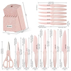 14 Pieces Pink Kitchen Knife Color Block Set, Titanium Coated Carbon Steel