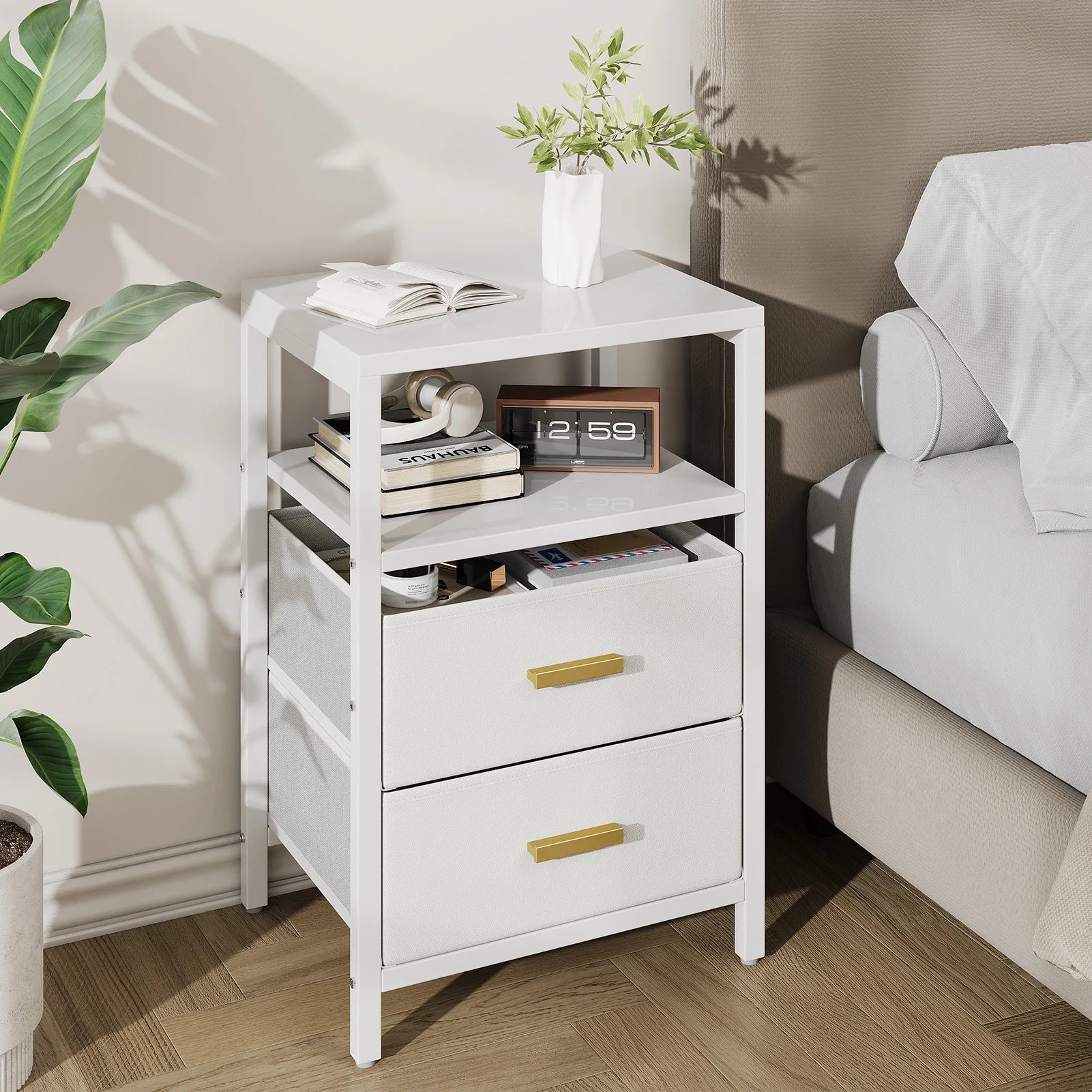 Modern Nightstand with 2 Fabric Drawers