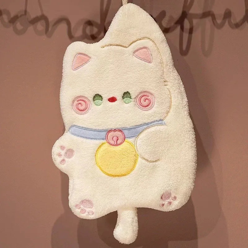 Cute Cat Hand Towel Quick Drying Kitchen Cleaning Rag Coral Velvet Cartoon Animal