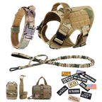 Military Large Dog Harness Collar Leash Bags Patches Set