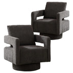 Upholstered Swivel Accent Chair Set of 2 Linen Open Back Barrel Chair with Pillow for Living Room, Beige