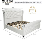 Chenille Upholstered Sleigh Bed with Scroll Wingback Headboard & Footboard/Button,