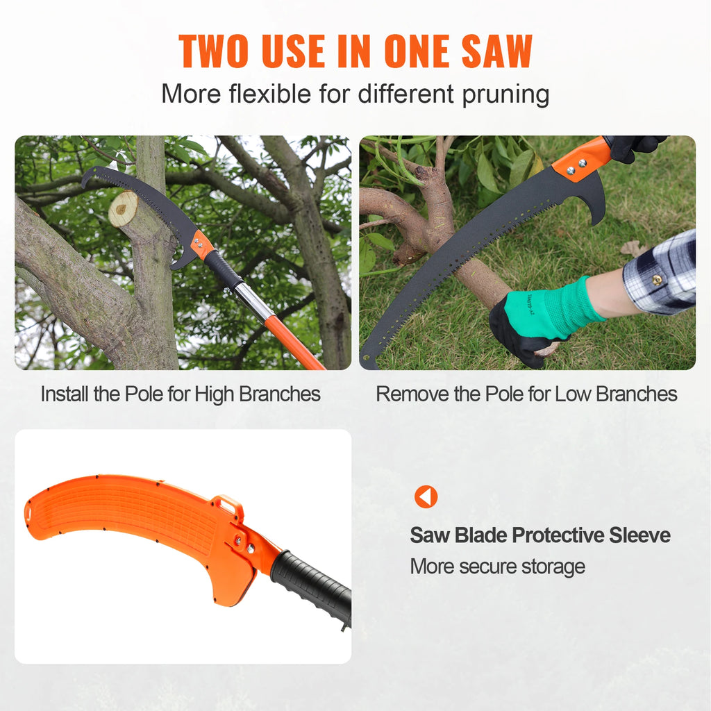 Manual Pole Saw Extendable Tree Pruner with Lightweight Aluminum Alloy Handle