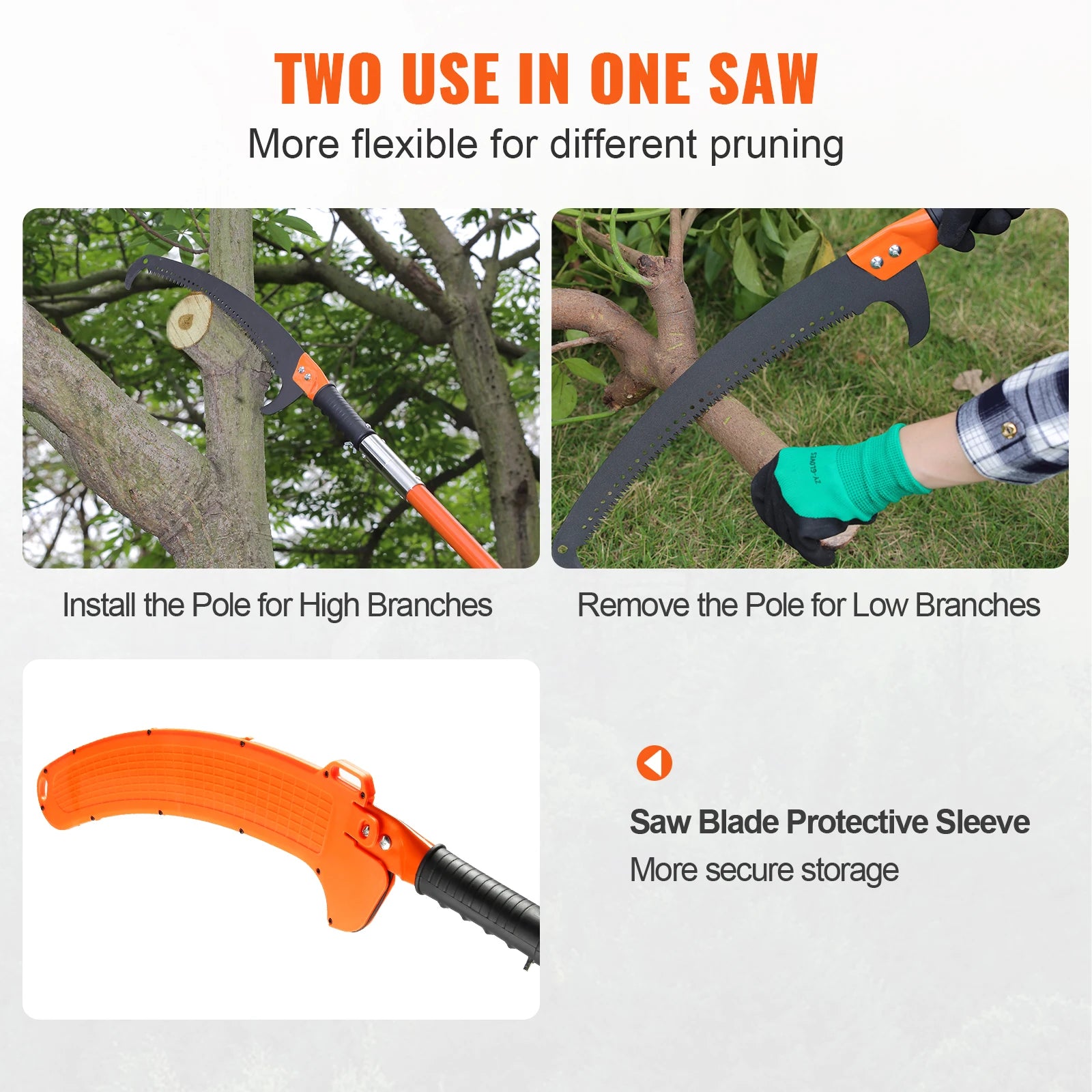 Manual Pole Saw Extendable Tree Pruner with Lightweight Aluminum Alloy Handle