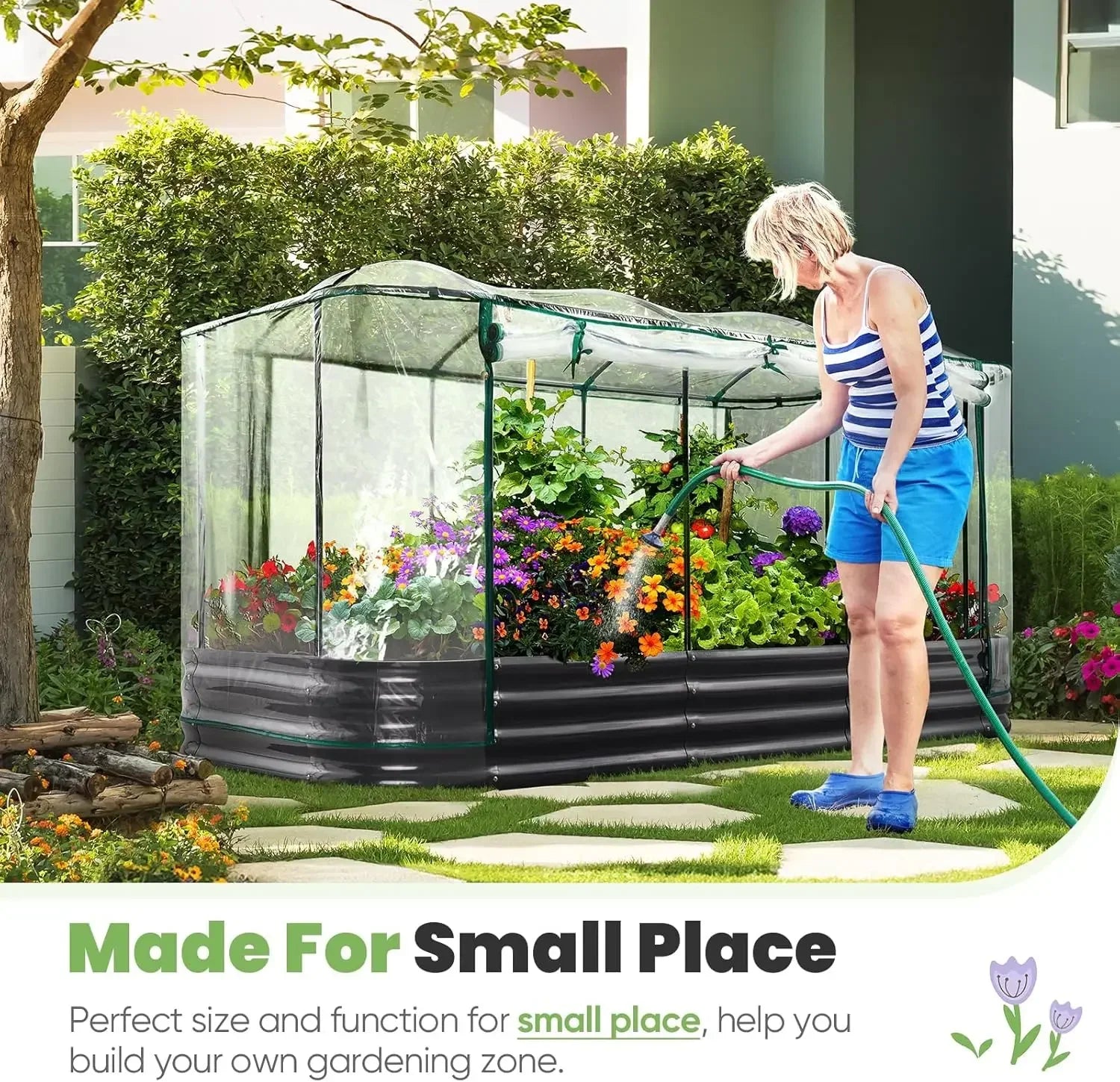 BestsellerRaised Garden Bed with Cover Galvanized Oval Planter Garden Box