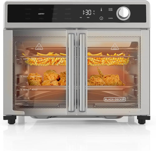 12-in-1 Air Fryer Toaster Oven, Fast Convection Cooking, Fits Whole Pizza, Stainless Steel French Doors