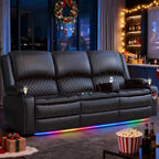 3 Seat Recliner Sofa with Console, Armrest, PU Leather, Cup Holders, USB Ports,
