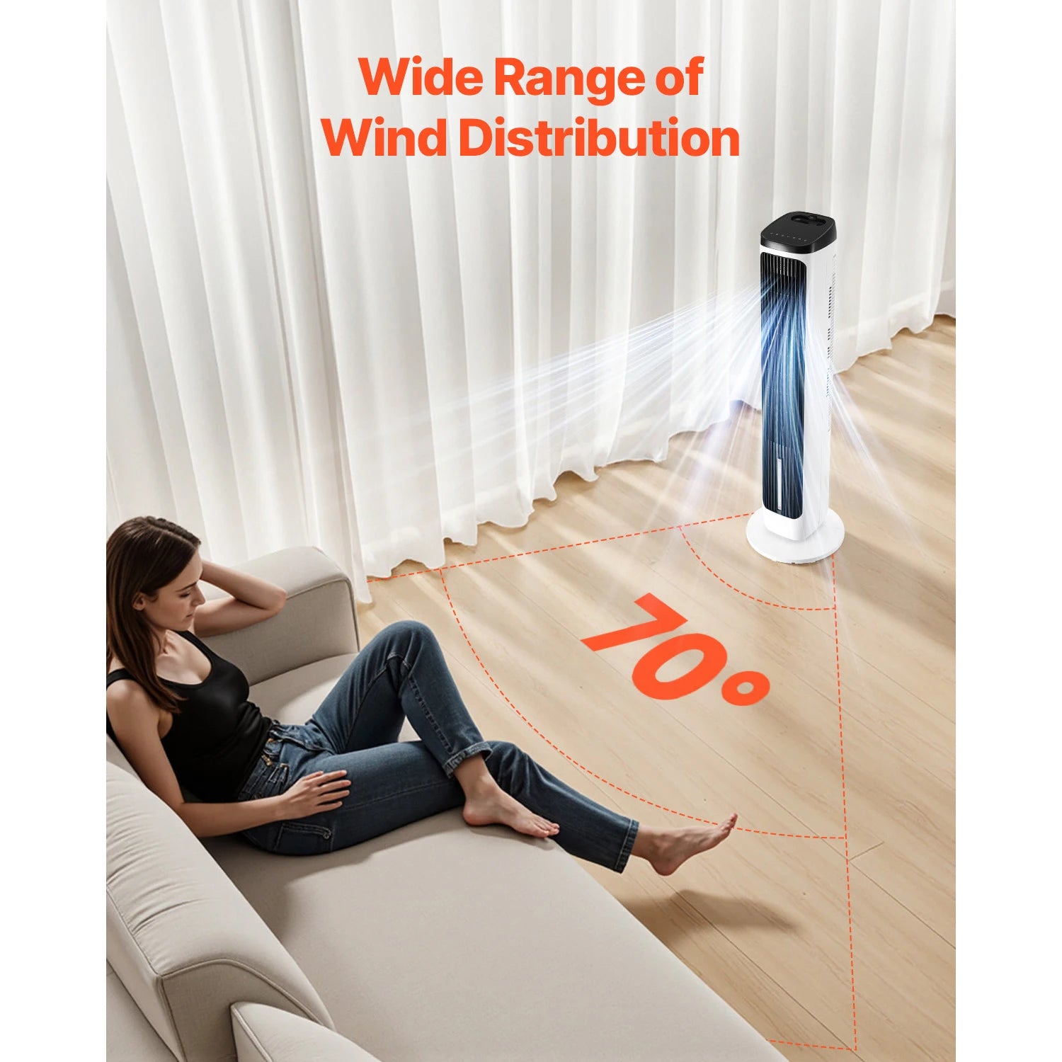 VEVOR Tower Fan 23.3ft/s Velocity Quiet Floor Fan  70° Oscillating Fans for Indoors with 9 Speeds 4 Modes  24H Timer for Bedroom