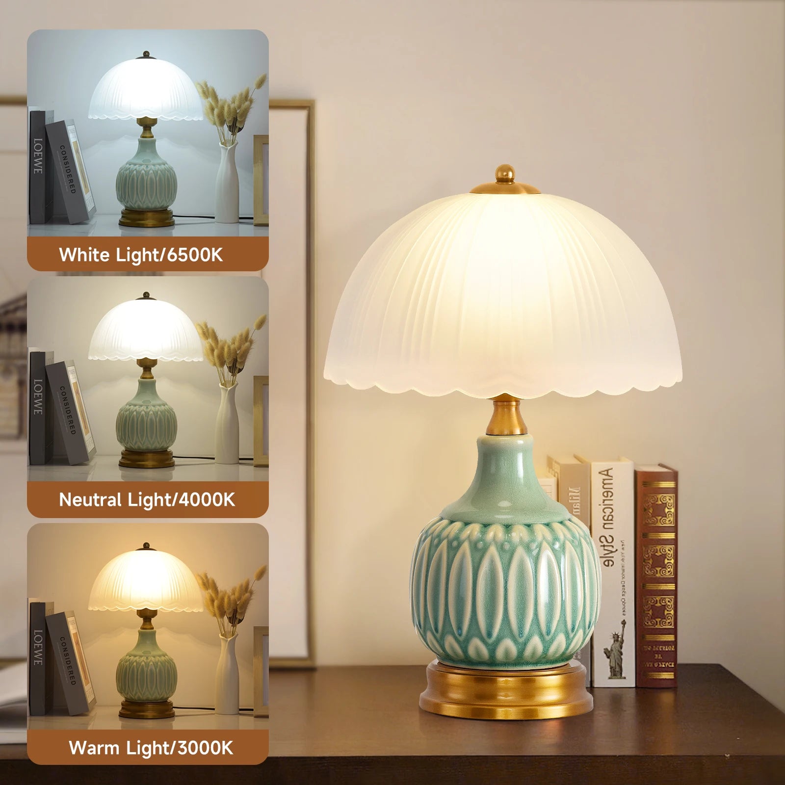 16" Modern Ceramic Table Lamps for Bedroom,Retro Bedside