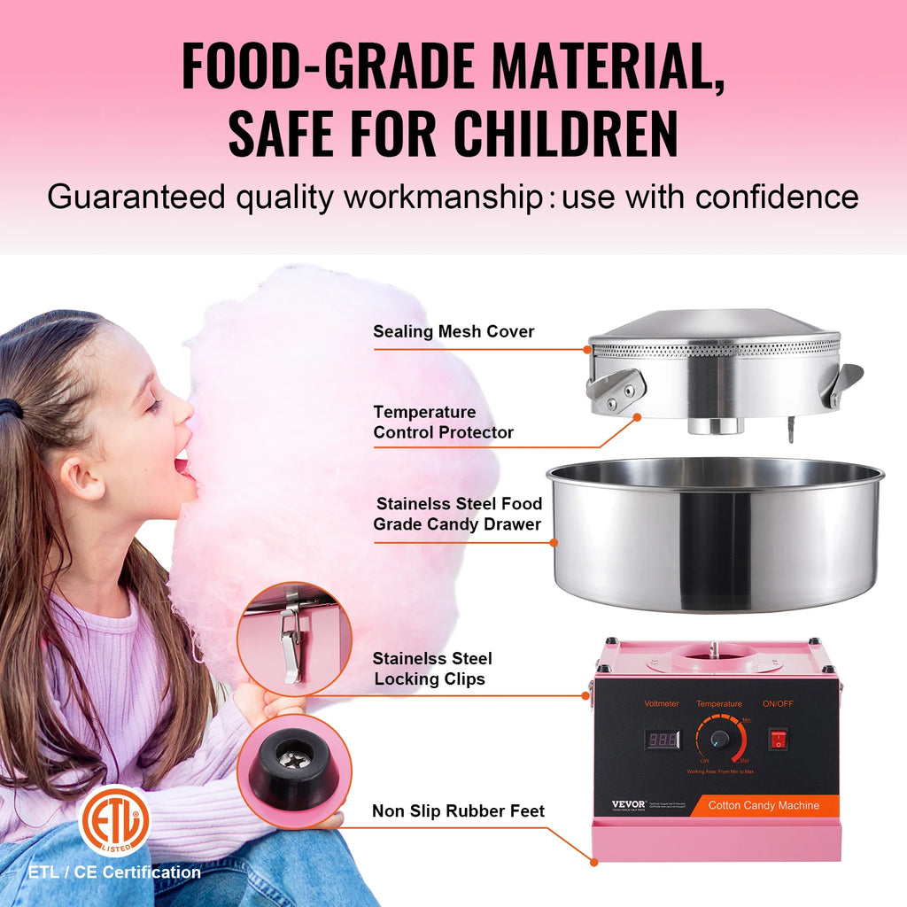 Commercial Cotton Candy Machine w/ Stainless Steel Bowl and Sugar Scoop