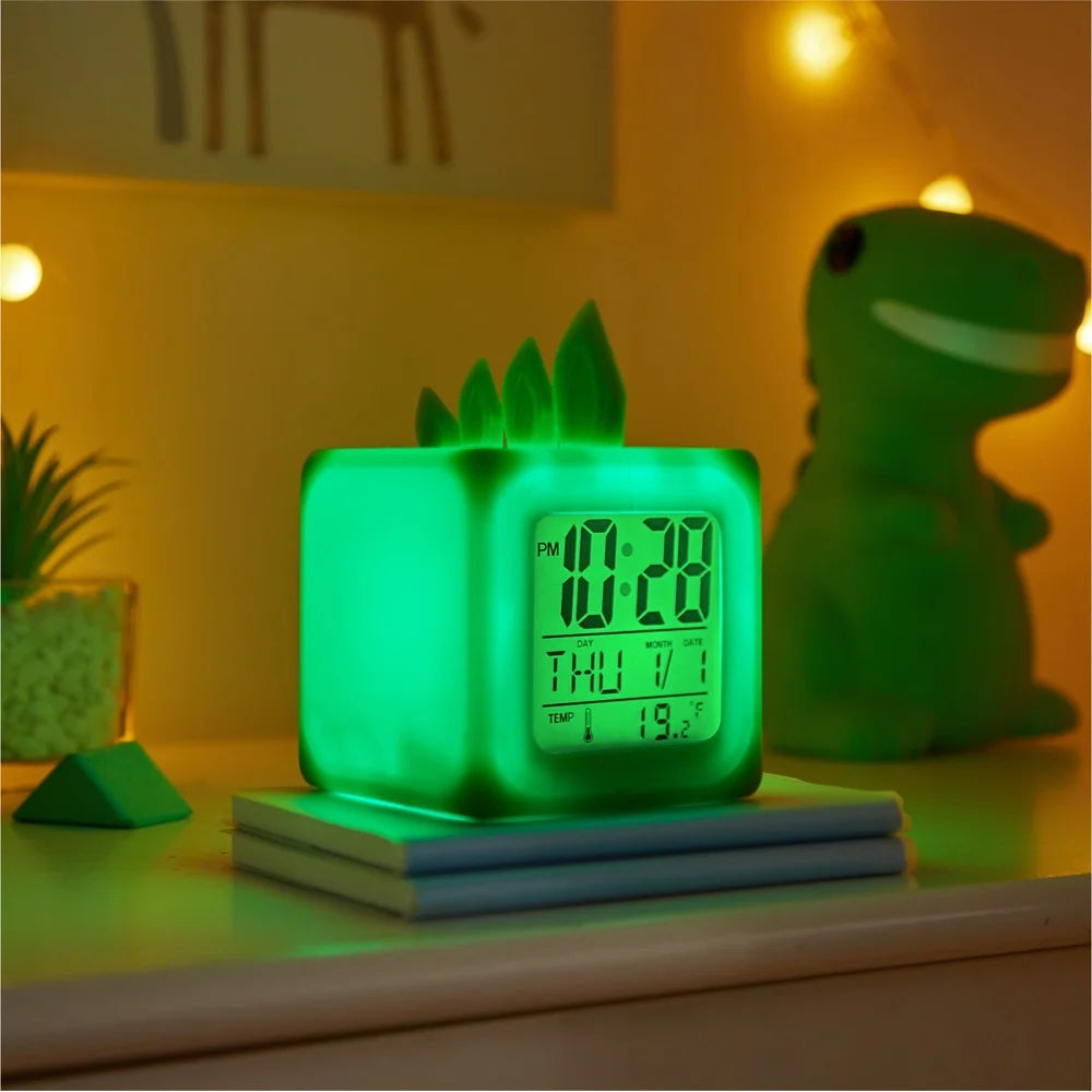 LED Color Changing Dinosaur Alarm Clock Portable Battery Operated