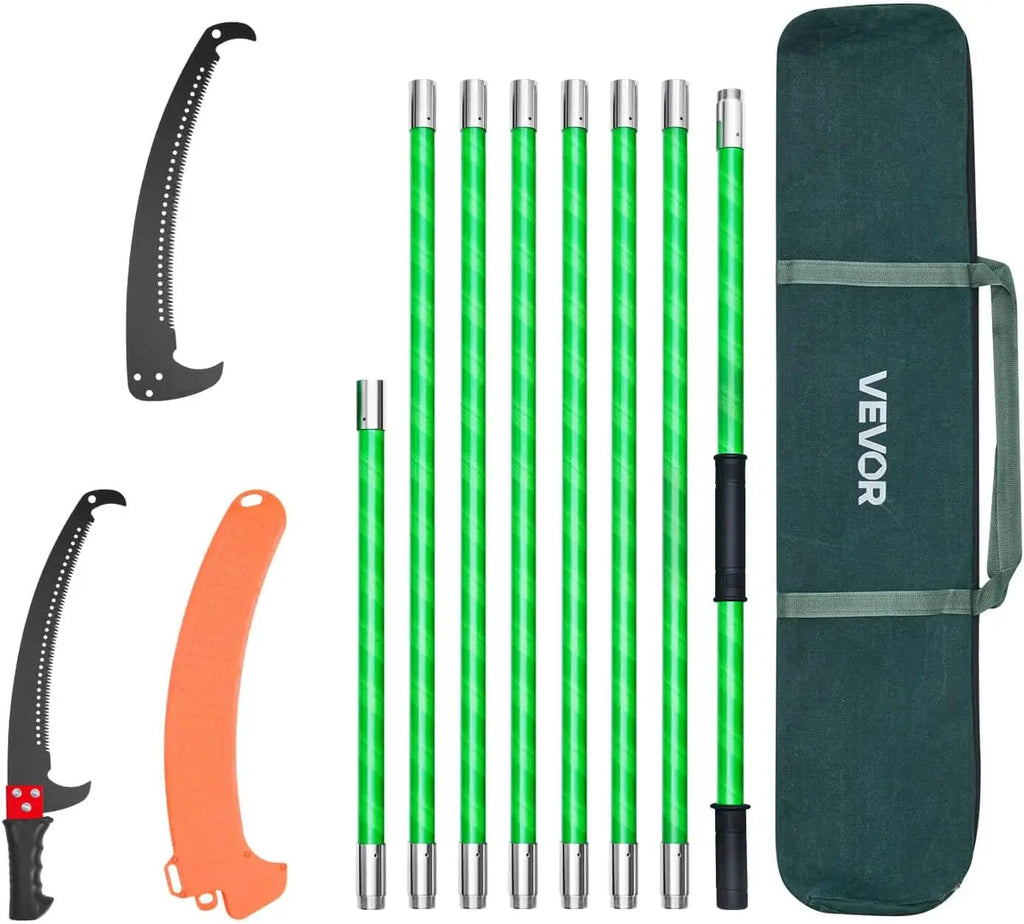 7.3-27 ft Extendable Pole Saw 8 Fiberglass Handles Steel Blade Scissors Tree Pruner for Palms Shrubs