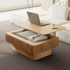 38.6" Lift Top Coffee Table with Storage, Fluted Coffee Table with Solid Wood Veneered, Mid Century Modern Wooden, Customized